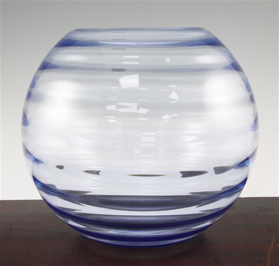 A 1930s Whitefriars ribbed glass bowl, 1930s, 28cm.